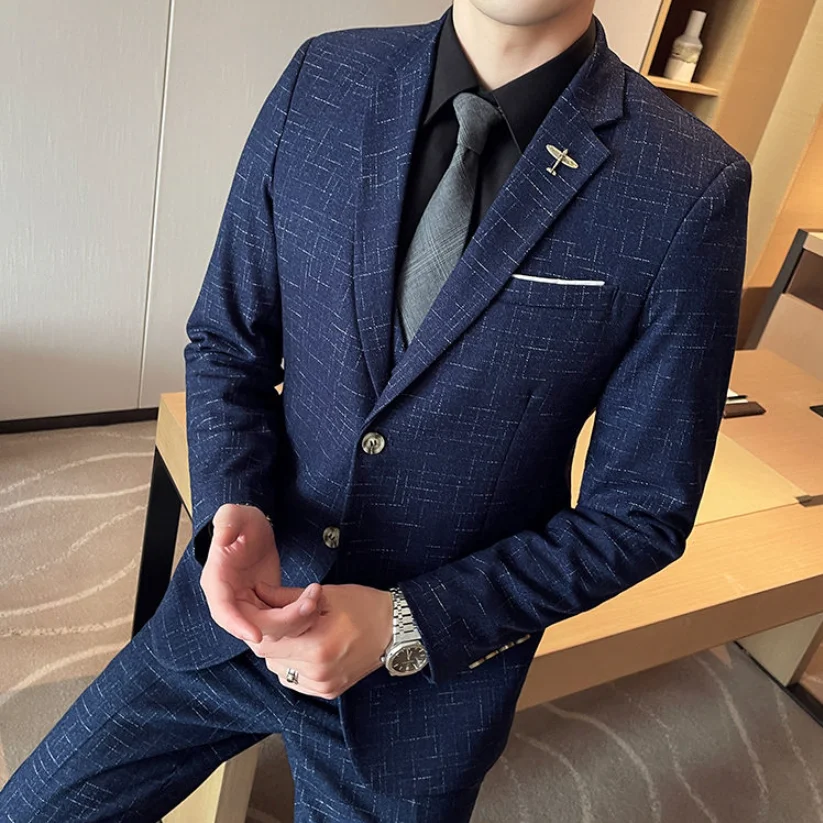 طقم بدلة راقية، طقم مكون من ثلاث قطع للرجال، بدلة رسمية احترافية للأعمال، أفضل رجل، العريس، فستان زفاف