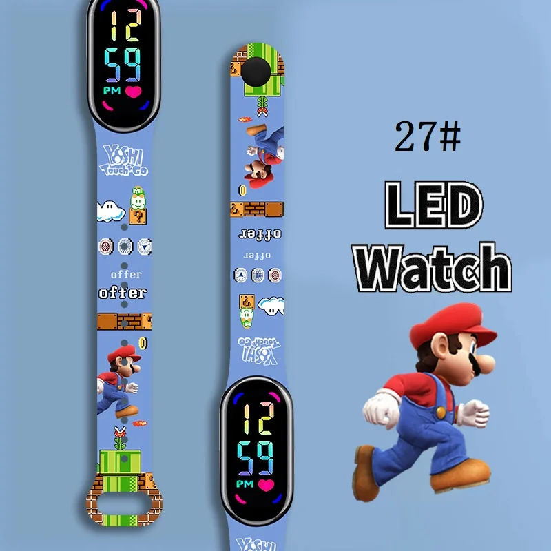 Mario Bros-relojes de figuras de acción para niños, pulsera deportiva, reloj Digital impermeable, Luigi, Princesa Peach, Yoshi, Bowser