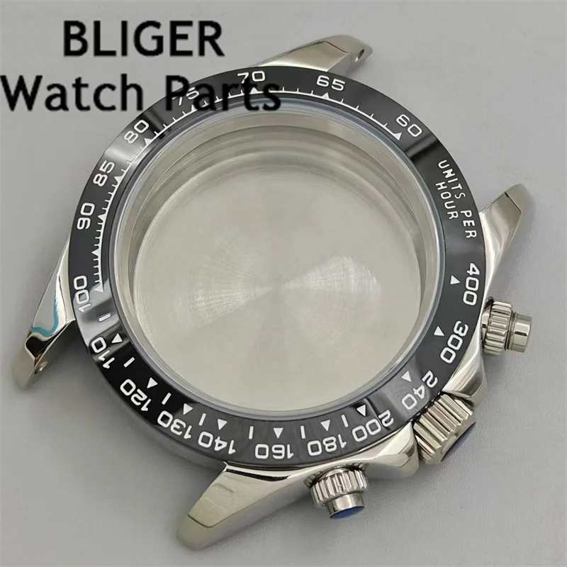 BLIGER 39mm argento oro rosa oro VK63 cassa vetro zaffiro cornice fissa Fit VK63 VK64 movimento al quarzo parti di ricambio dell'orologio