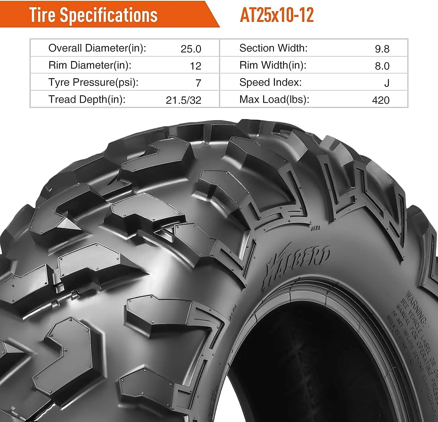 US Shipped  ATV UTV Off Road Tires 25x8-12 25x10-12 6PR Tubeless Set of 4 - view 5