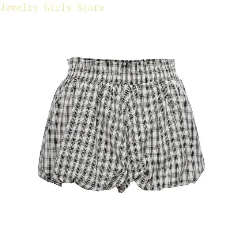 

Women High Waist Checkered Bloomer Shorts Elastic Waist Wide Leg Loose Fit Pumpkin Pants For Ballet Dance Bottoms D0UB