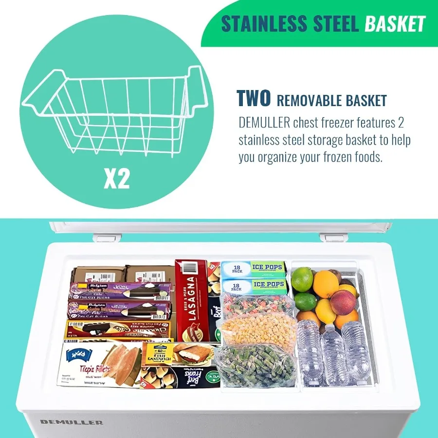 Deep Freezer with Electronic Control Freestanding Freezers with 2 Removable Stainless Steel Baskets Mini Freezer Top Open Door