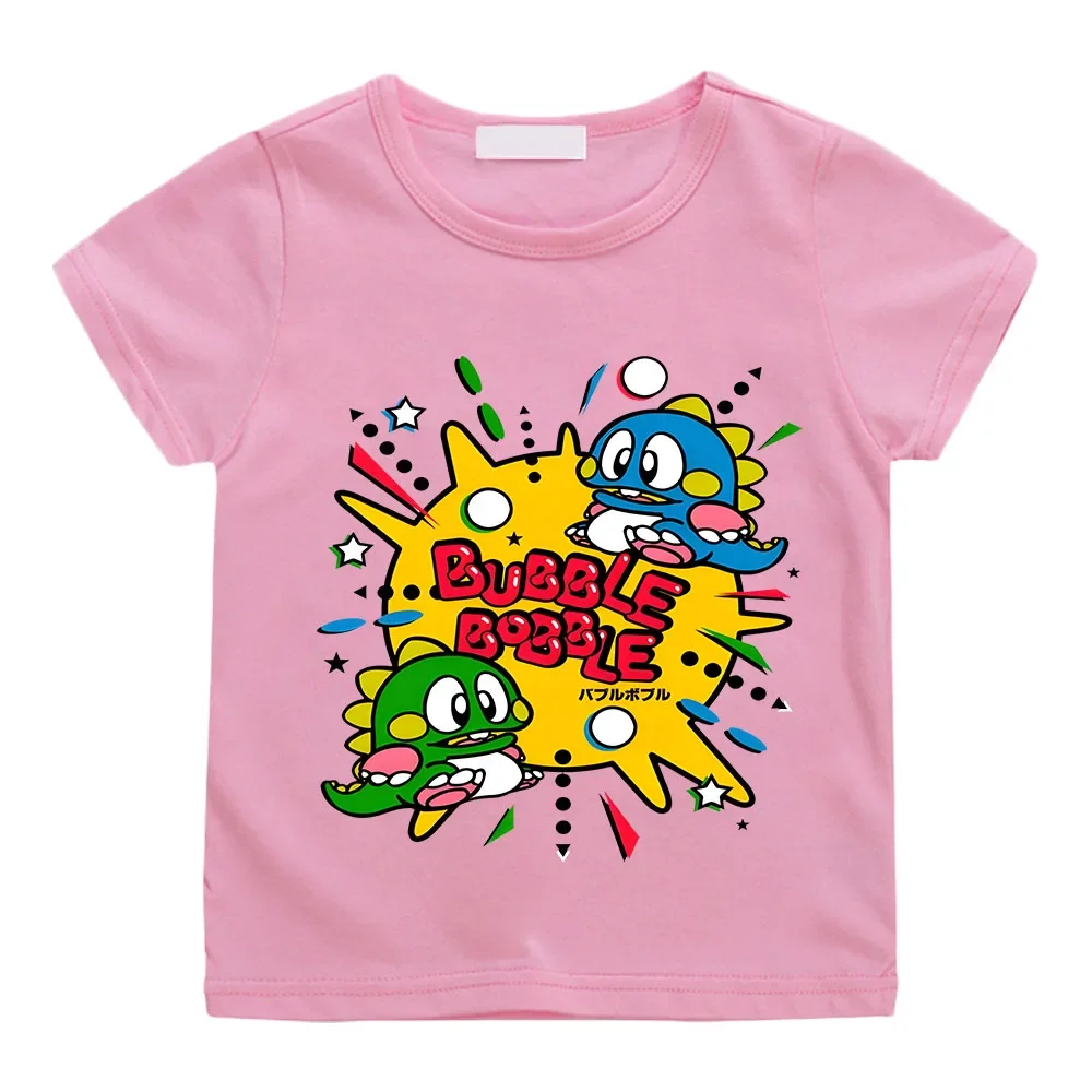 

70s 80s Arcade Game Cute Bubble Bobble T-Shirt Kids 100% Cotton Short Summer Short Sleeve Casual Clothes Tee-shirt High Quality