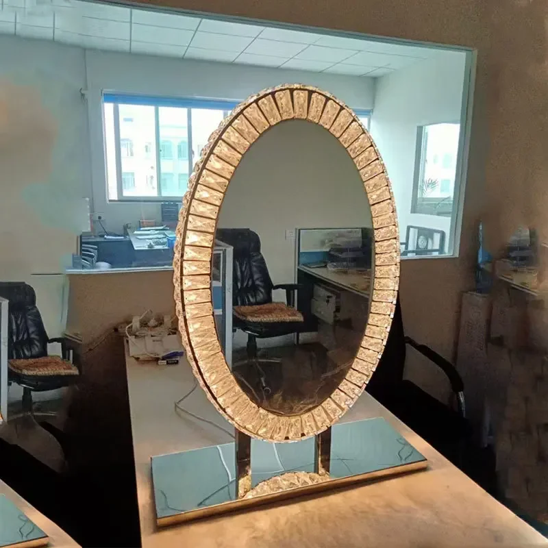 Stainless steel crystal mirror high-end villa decoration LED vanity mirror desktop vanity mirror foreign trade hotel