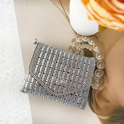 Female Bling Chain Crossbody Bag Ladies Mini Rhinestone Small Envelop Shoulder Purse Full Diamond Messenger Evening Bag