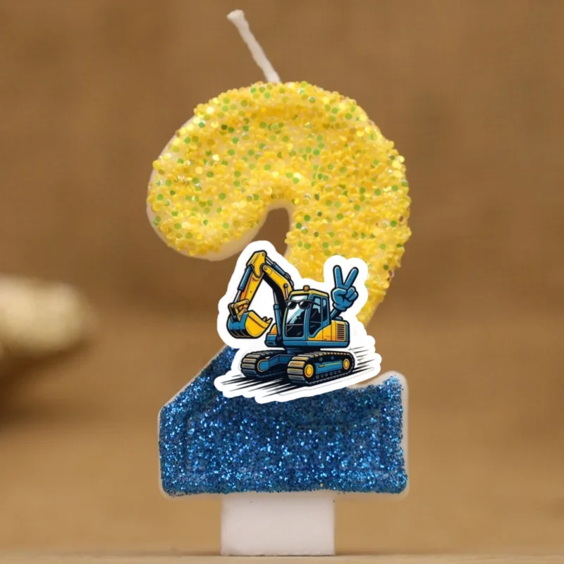 Cartoon Excavator Vehicle Theme Candle 0-9 Number Birthday Cake Anniversary Party Baby Shower Candles Scene Decoration Supplies
