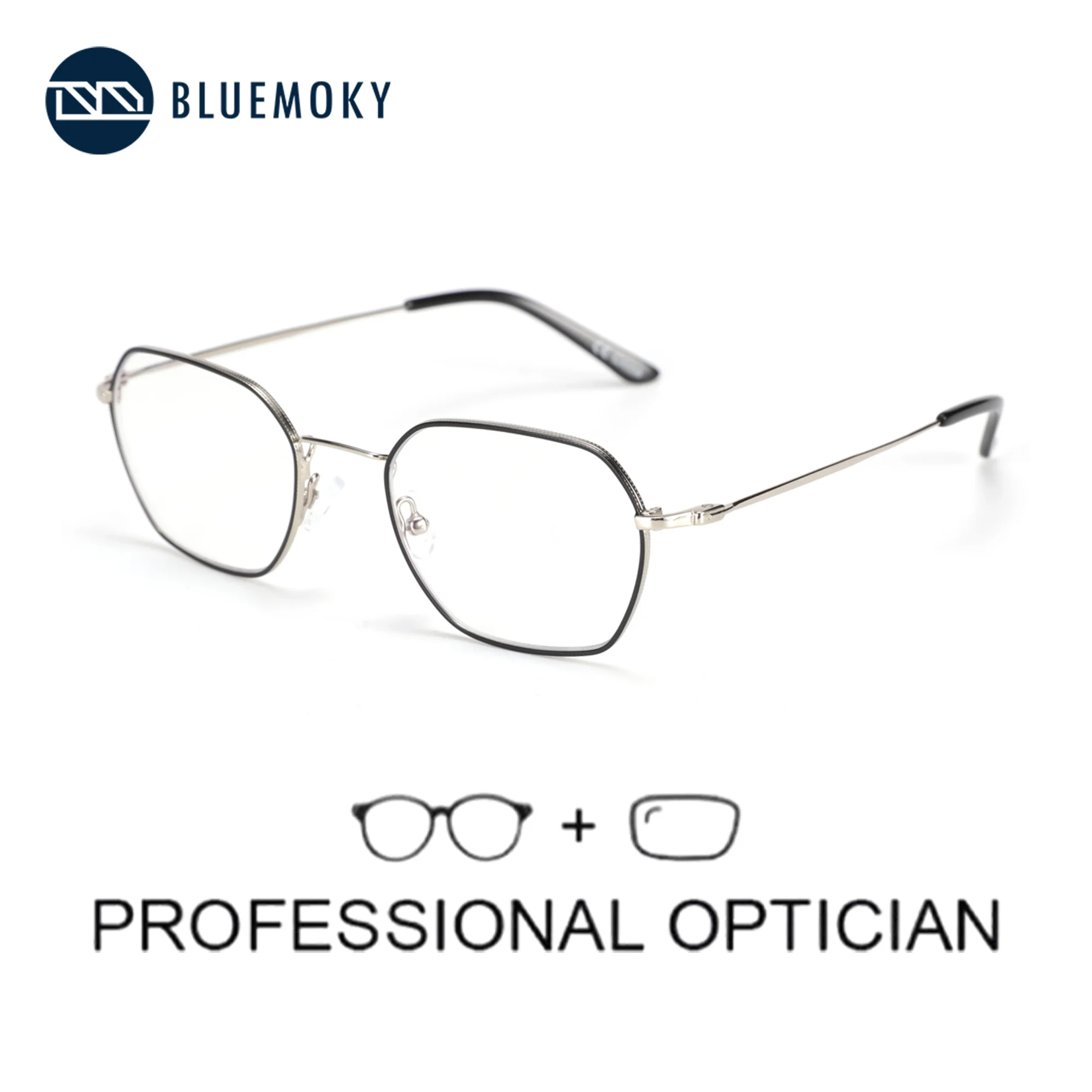 

BLUEMOKY Metal Prescription Eyeglasses Hexagonal Progressive Optical Glasses For Men Women Anti-Blue Light Myopia Eyewear