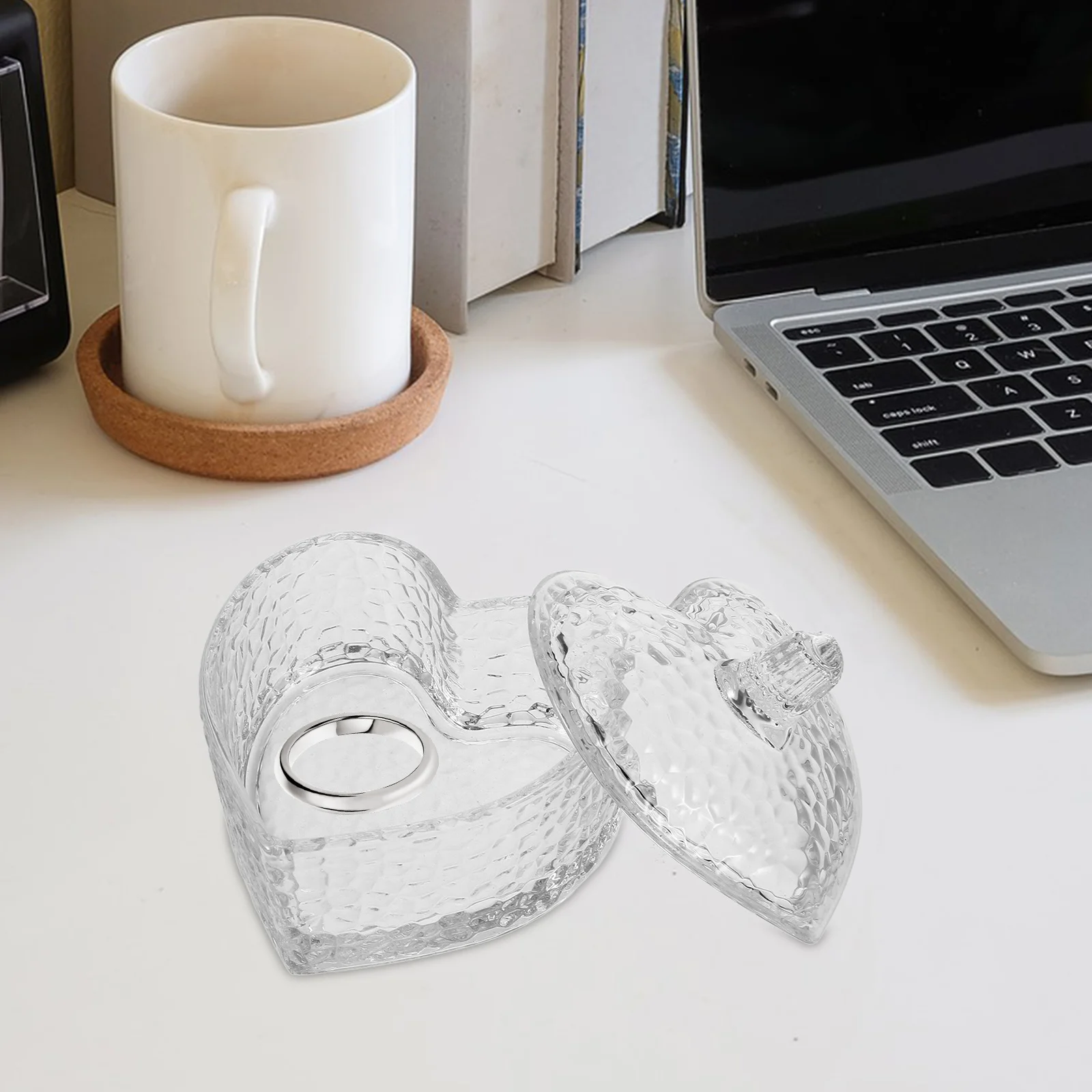 

Heart Shape Glass Storage Jar Jewelry Box Candy Container Cookie Organizer Ring Necklace Earrings Holder Decorative