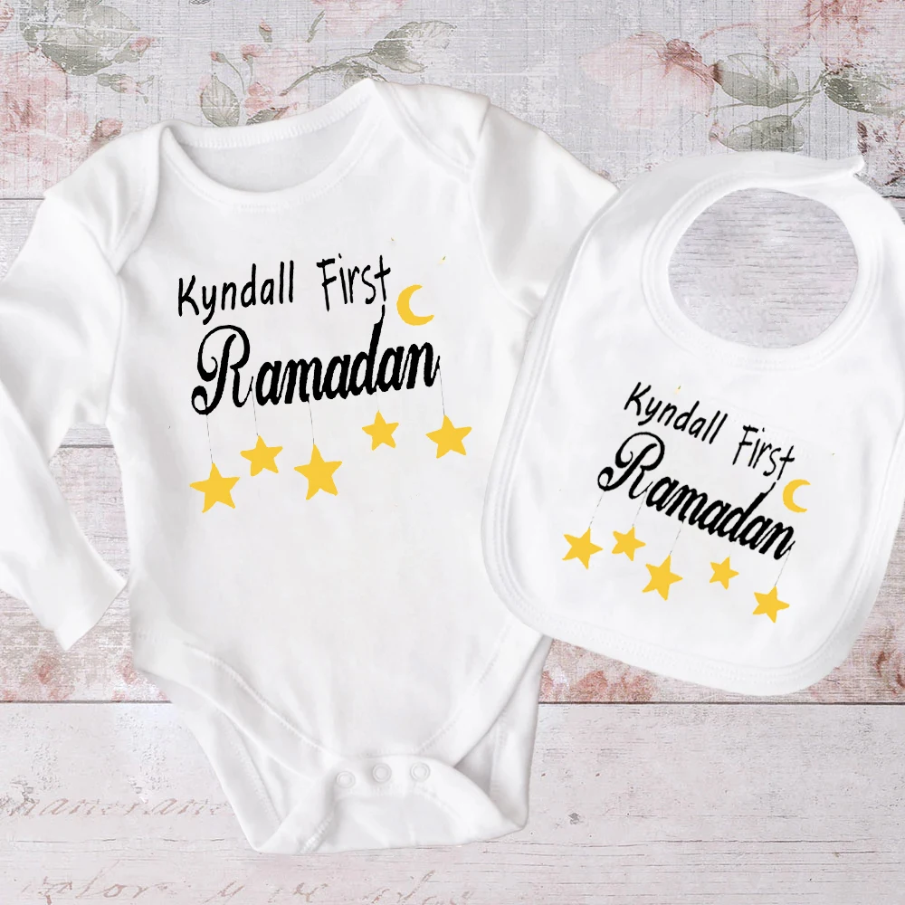 2PCS Set Personalised First Ramadan Eid Baby Boys Girls Rompers Eid Outfit for Babies Toddler Ramadan Romper Outfit