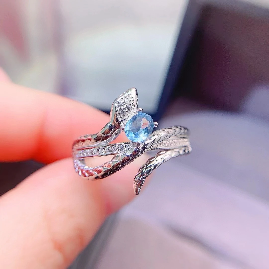 Natural Sky Blue Topaz Ring 0.4ct 4mm*5mm VVS Topaz 925 Silver Jewelry for Party Keep Shining 3 Layers 18K Gold Plated Jewelry