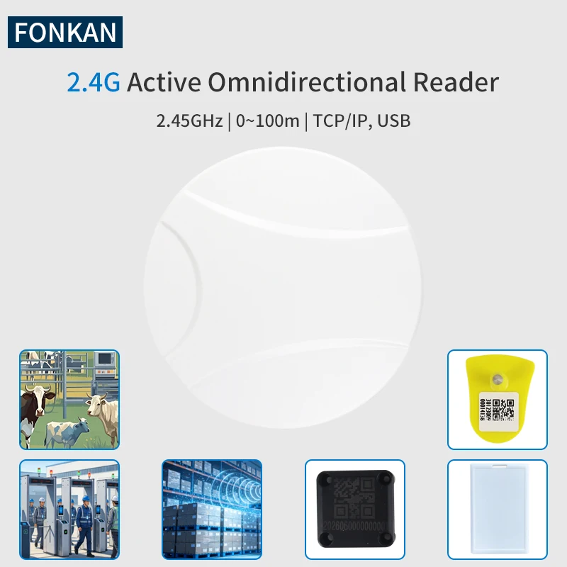 2.4G Active Fixed Reader 100m Long Distance 2.4G Omnidirectional Reader for Livestock Husbandry and Warehousing Management