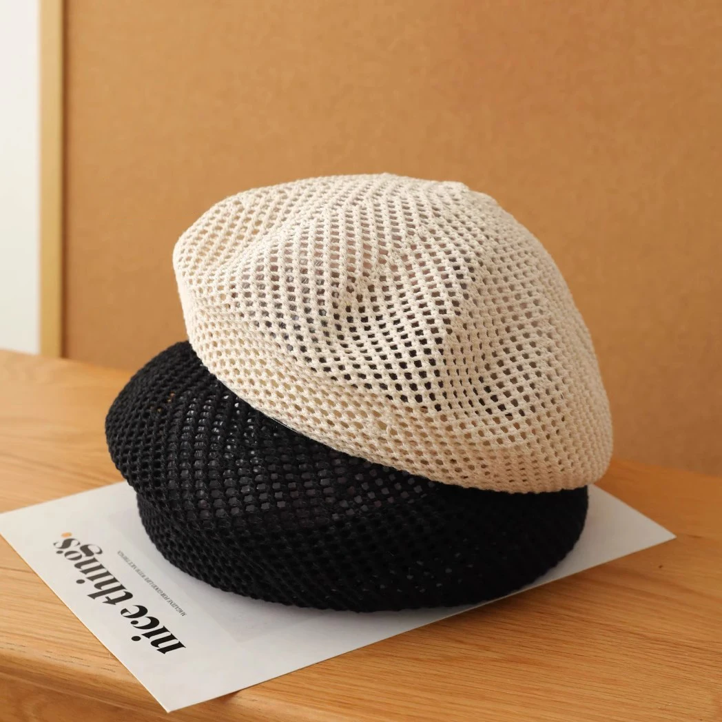 Artistic Beret Spring/Summer Breathable Hollow Knitted Artist Hat New Style Versatile Bud Hat Show Small Face