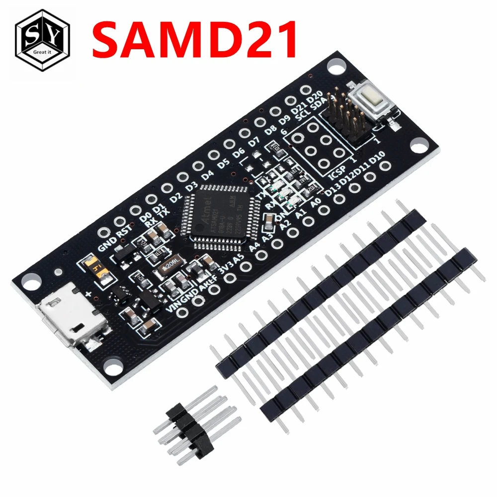 SAMD21 M0-Mini. 32-bit ARM Cortex M0 core. Pins UnSoldered. Compatible with Arduino Zero, Arduino M0. Form Mini.