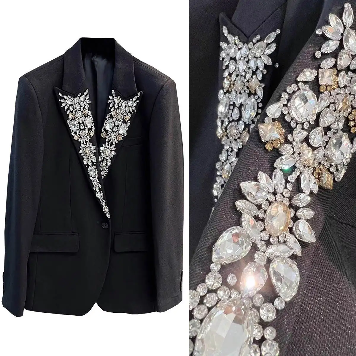 Leisure Style Mens Tuxedos Big Crystal Beading Mens Prom Blazer Tailored Formal Party Groom Wear Only One Piece Jacket