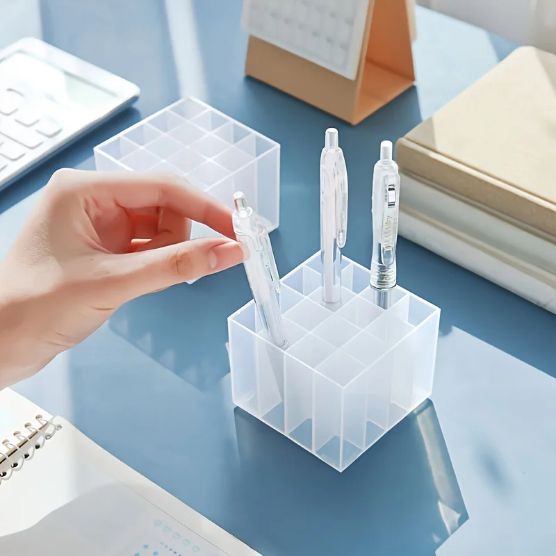 1pc Transparent Plastic Pen Holder for Desk Office Pencil Organizer