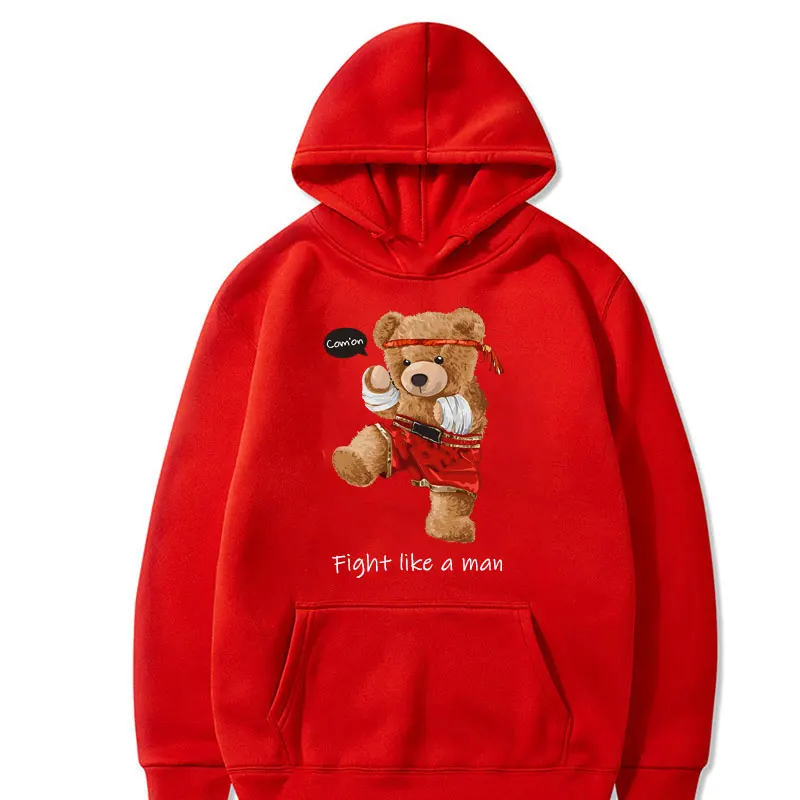 Fight like a man Kawaii Teddy Bear Graphic Hoodies Fashion Harajuku Print Sweatshirt Hipster Men Women Warmth Hip-hop Pullovers