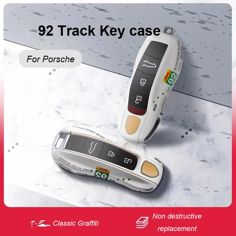 For Porsche Panamera Cayenne Macan 718 Cayman Boxster 911 Taycan Car 92 Track Key Case Protective Shell Remote Control Fob Cover
