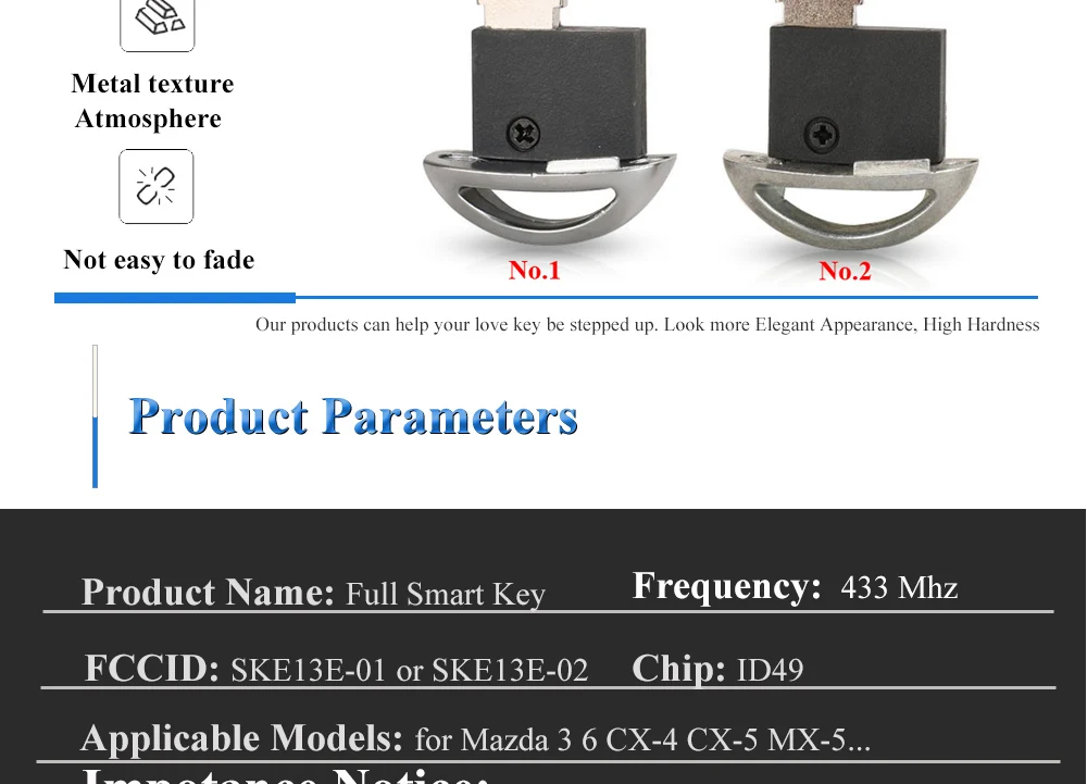 Jingyuqin 433 Mhz ID49 2/3/4 Tasten Smart Key für MAZDA 2 3 6 CX-5 Atenza Axela 2014 + SKE13E-01 SKE13E-02 Auto Fernbedienung Nologo – Detail 5