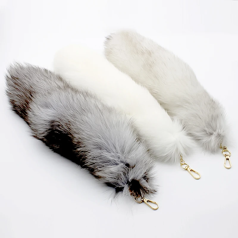 New Fox Tail Keychain Wolf Tail Fur Tassel Bag Tag Black And Brown Pom Pom Charm Keyring Holder Strap Chain Gifts