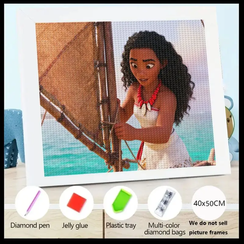 

1PC Moana 5D Full Drill Diamond Painting Kit, Disney Princess Adventure DIY Crystal Rhinestone Embroidery Art Set, 40x50CM Carto