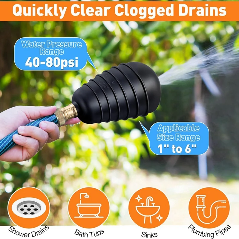 ABGR-배수 방광 키트, 3 PCS 배수 청소 방광은 1 ~ 6 배수관에 적합하며 메인 배수 및 하수구의 완고한 막힘을 제거합니다.