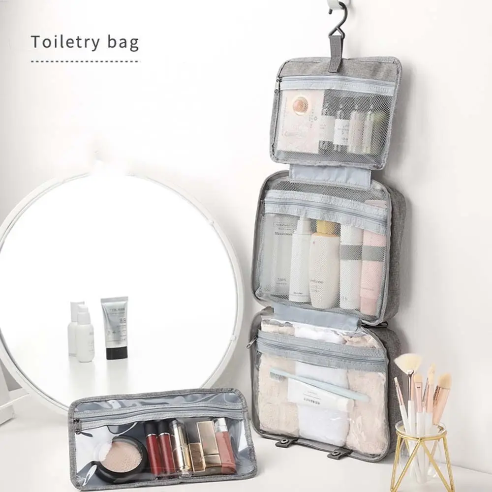 Organizador de viaje de gran capacidad, estuches de cosméticos plegables, bolsas de almacenamiento de artículos de tocador, bolsas de almacenamiento colgantes con cremallera, bolsas de maquillaje