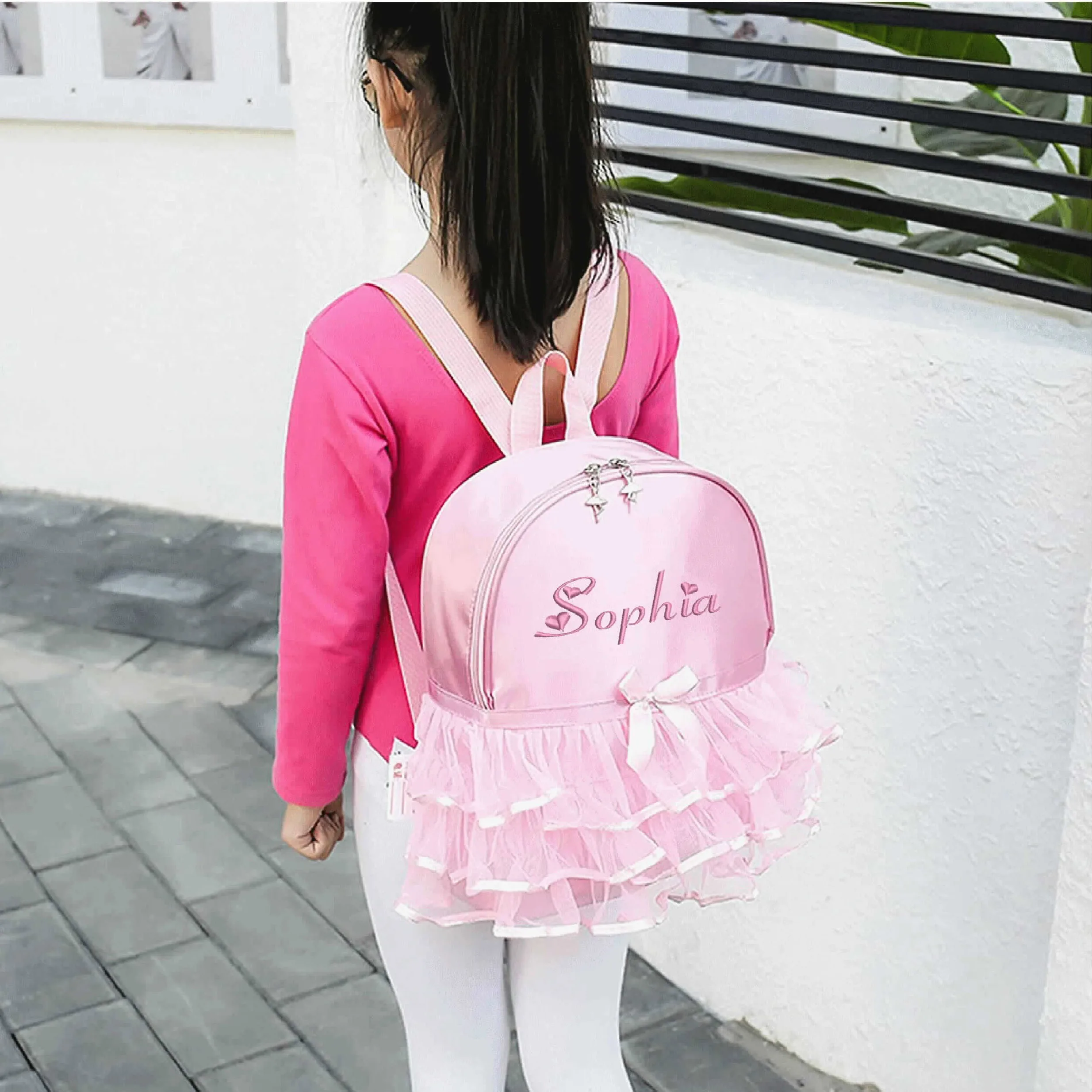 Stickerei niedlichen Ballett Tanzt asche Prinzessin Rucksack rosa Umhängetasche Mädchen benutzer definierten Namen Nylon Rucksack