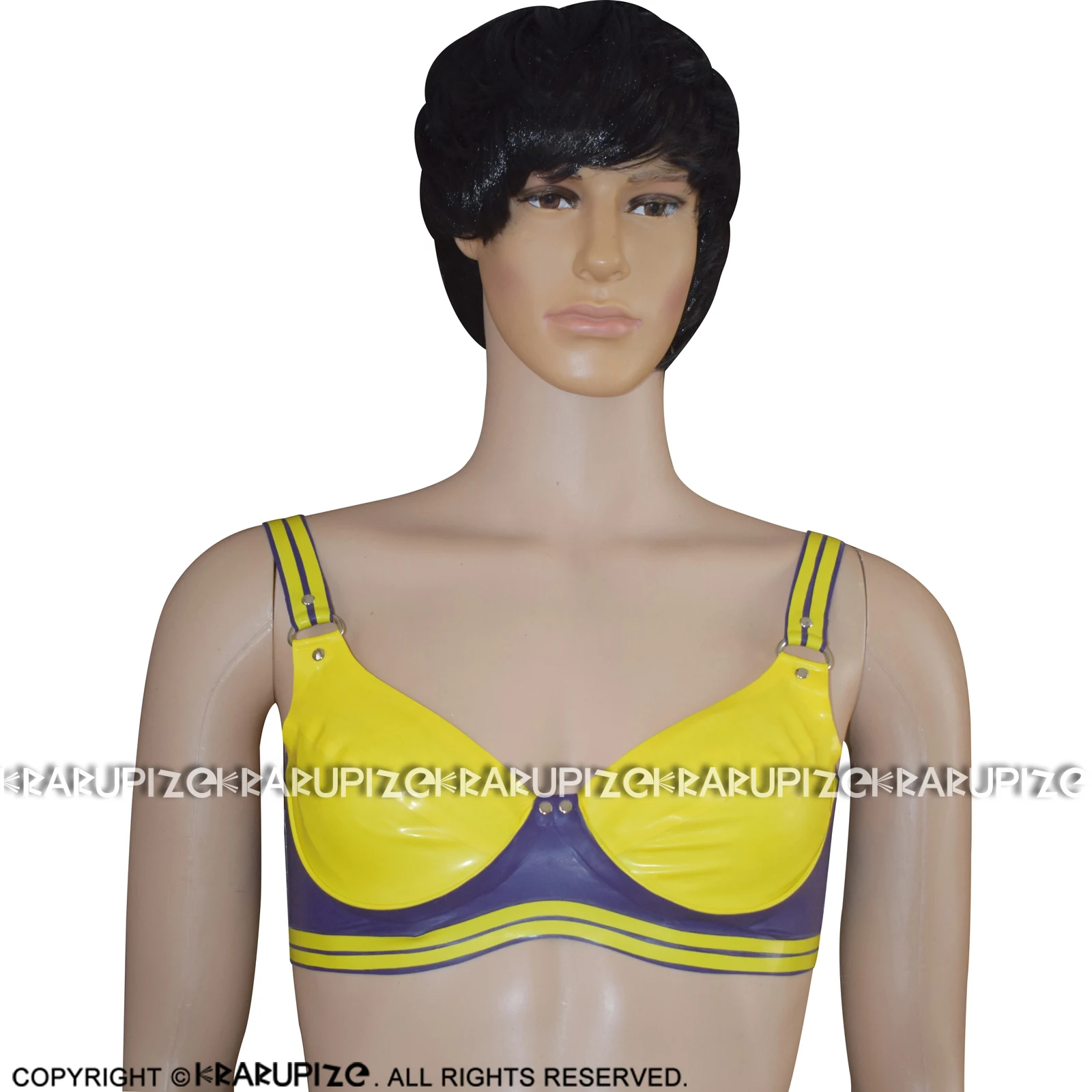 

Yellow And Purple Trims Sexy Halter Latex Bra With Wire Rubber Lingerie Brassieres 0013