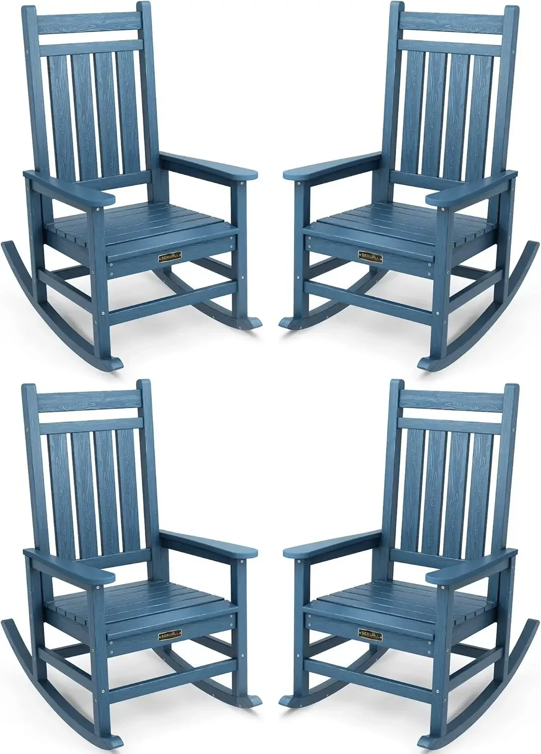 Outdoor Rocking Chair Set of 4, HDPE Rocking Chairs for Adult, All Weather Porch Rockers for Lawn Garden