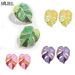 SMJEL Enamel Green Pink Leaf Pendant Earrings for Women Modern Jewelry Exaggerated Leaves Earring 2026 Bridesmaid Gift Wholesale