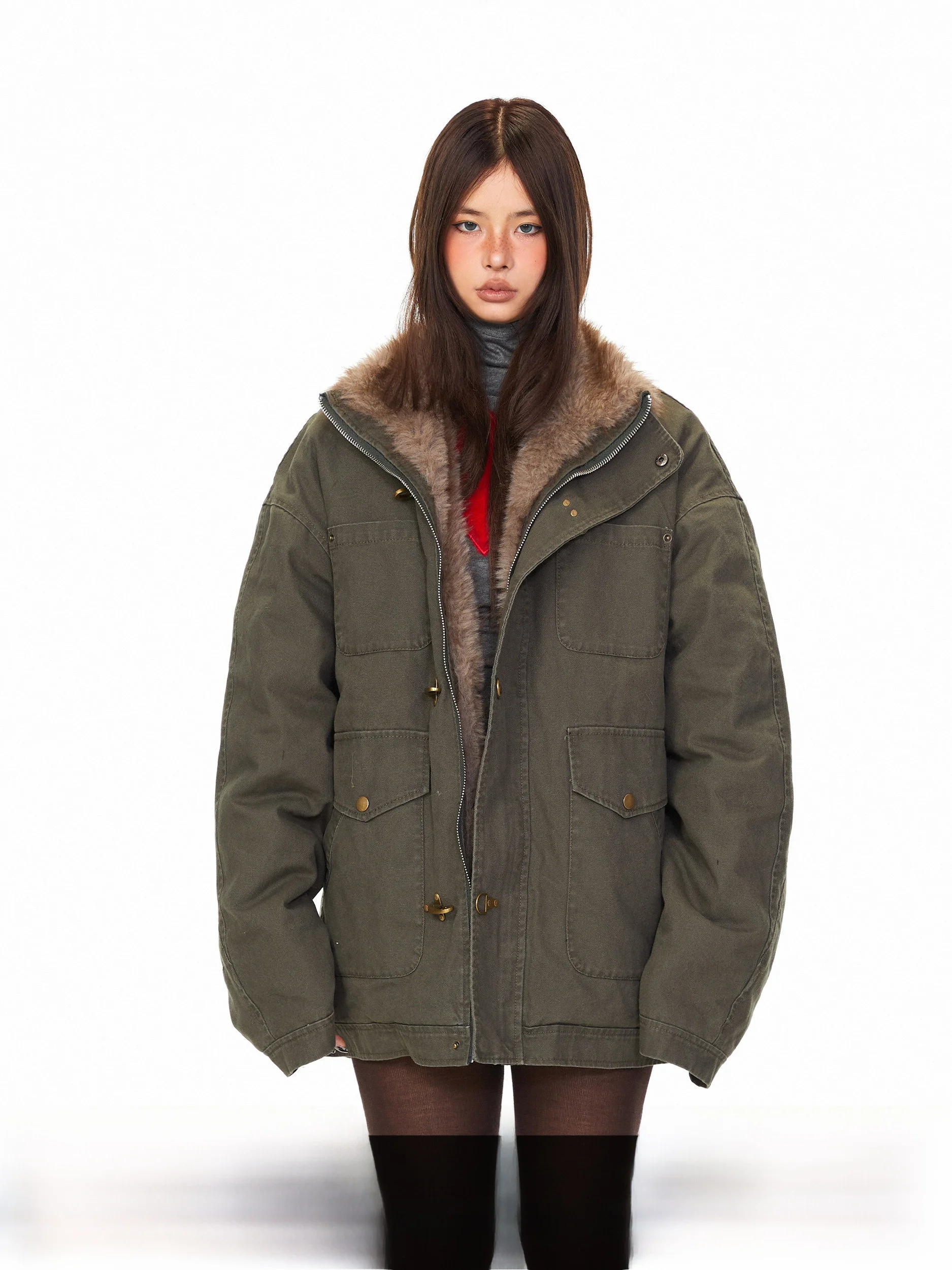 

Стеганая хлопковая куртка в стиле ретро Blabb с меховым воротником, свободная посадка в американском стиле, теплая верхняя одежда, длинное пальто све