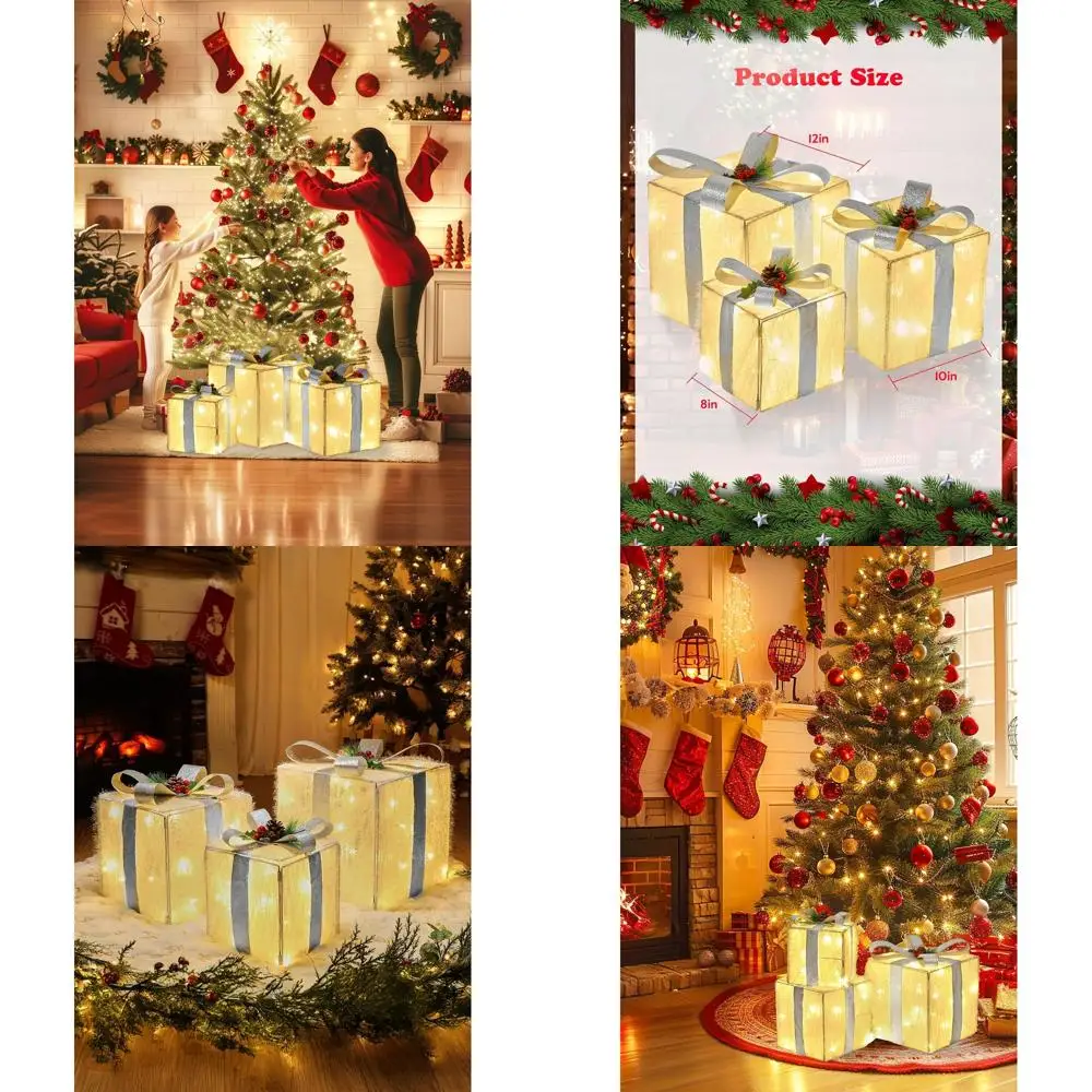 

Illuminated Foldable Gift Boxes Outdoor Christmas Decorations, 12, 10, 8 with 60 LED Lights and Bows for Indoor and Outdoor Fest