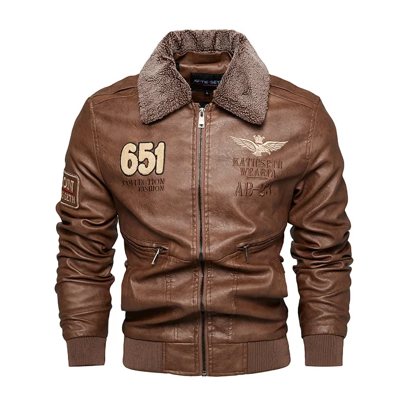 Chaqueta de cuero de invierno para hombre, chaqueta de motocicleta ajustada a la moda para hombre, abrigos cálidos gruesos de lana con solapa de alta calidad, ropa para hombre