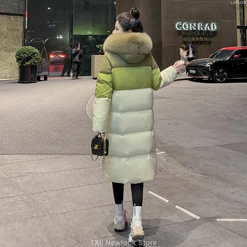 Winter Thick Warm Duck Down Parkas Long Coats For Women 2023 New Fashion Ladies Real Fur Collar Hooded Coat Outerwear Oversized