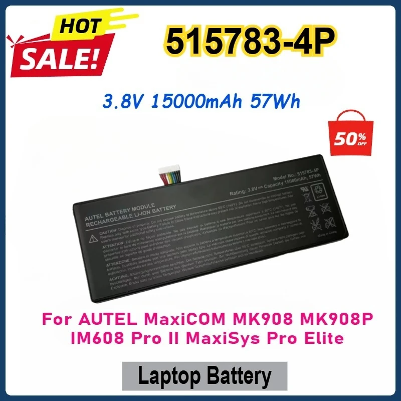 15000mAh 515783-4P Laptop Battery for AUTEL MaxiCOM MK908 MK908P IM608 PRO II MaxiSys Pro Elite 3.8V 57Wh Replacement Batteries