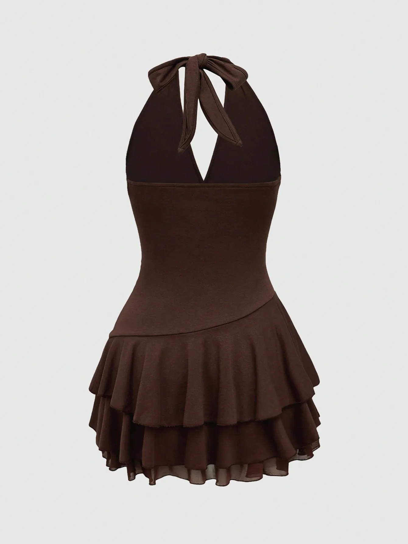 Boho geborduurde jurk met halterhals en gelaagde ruches voor dames - zomerse strandstijl