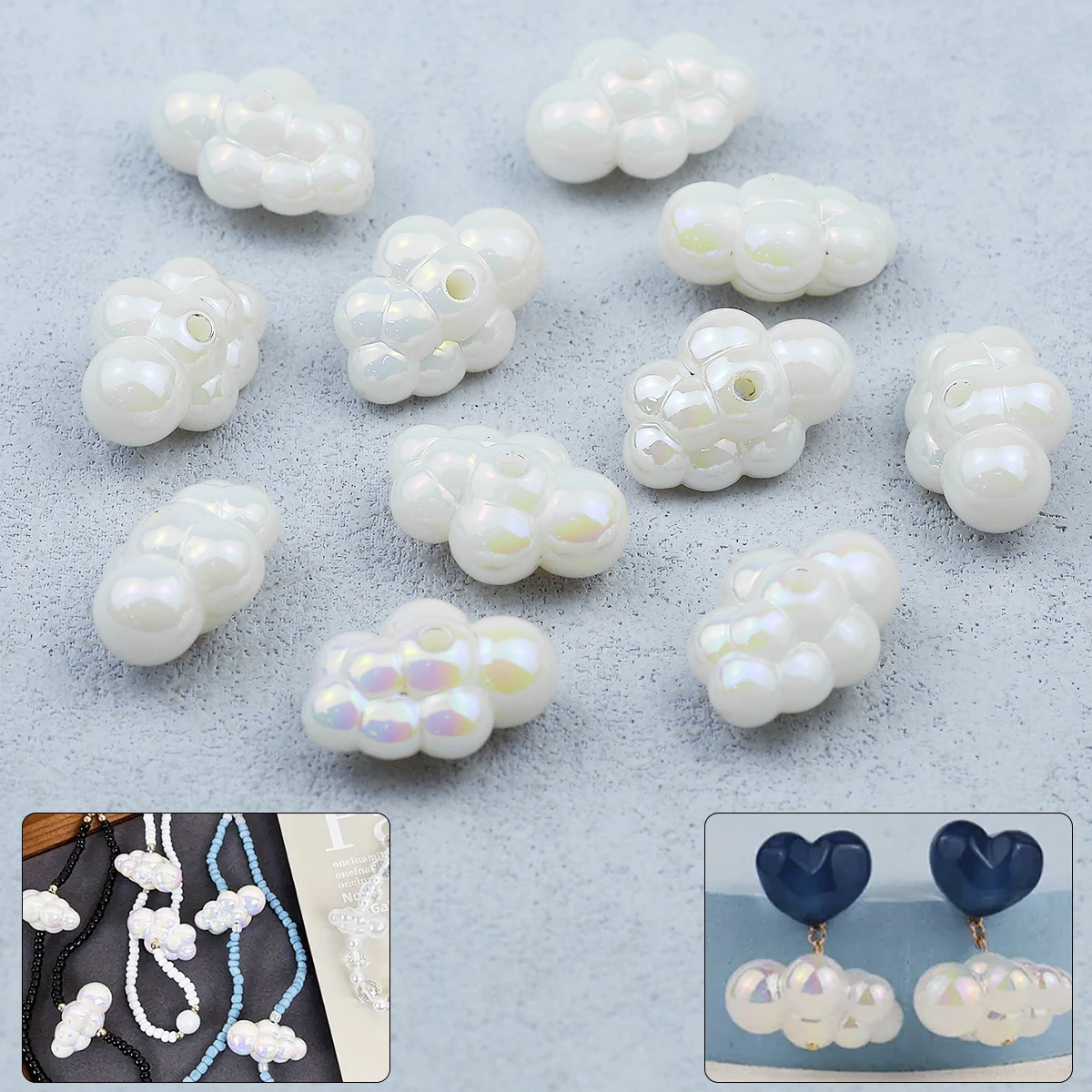Weiß 17×24mm Acryl Wolken UV Bunte Perlen Spacer Lose Perlen Für Schmuck Machen Ohrringe Handy Ketten DIY Zubehör