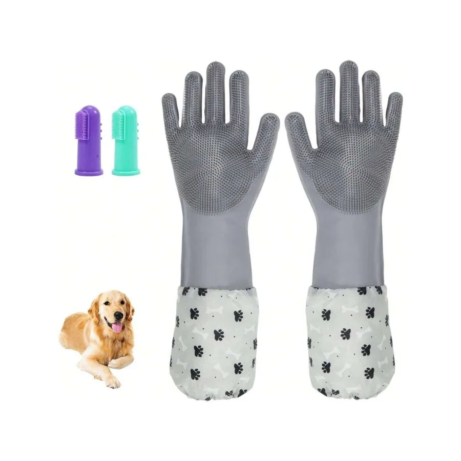 

【New Arrival】Pet Grooming Kit, Silicone Bath Gloves + Finger Toothbrushes for Dogs and Cats