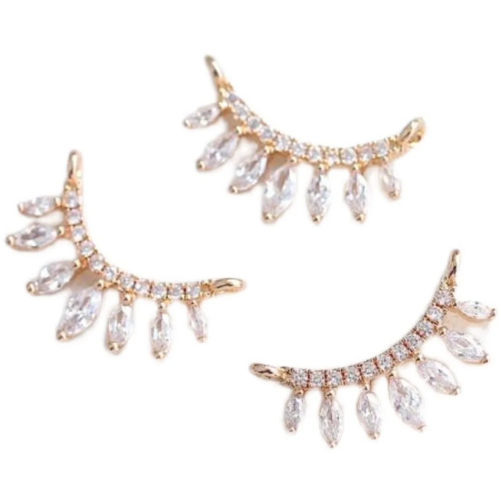 Zircon Eyelashes Beautiful Japanese Style Double Ring Connection Charms Pendant Supplies DIY Hand Brass Gold Plated Accessories