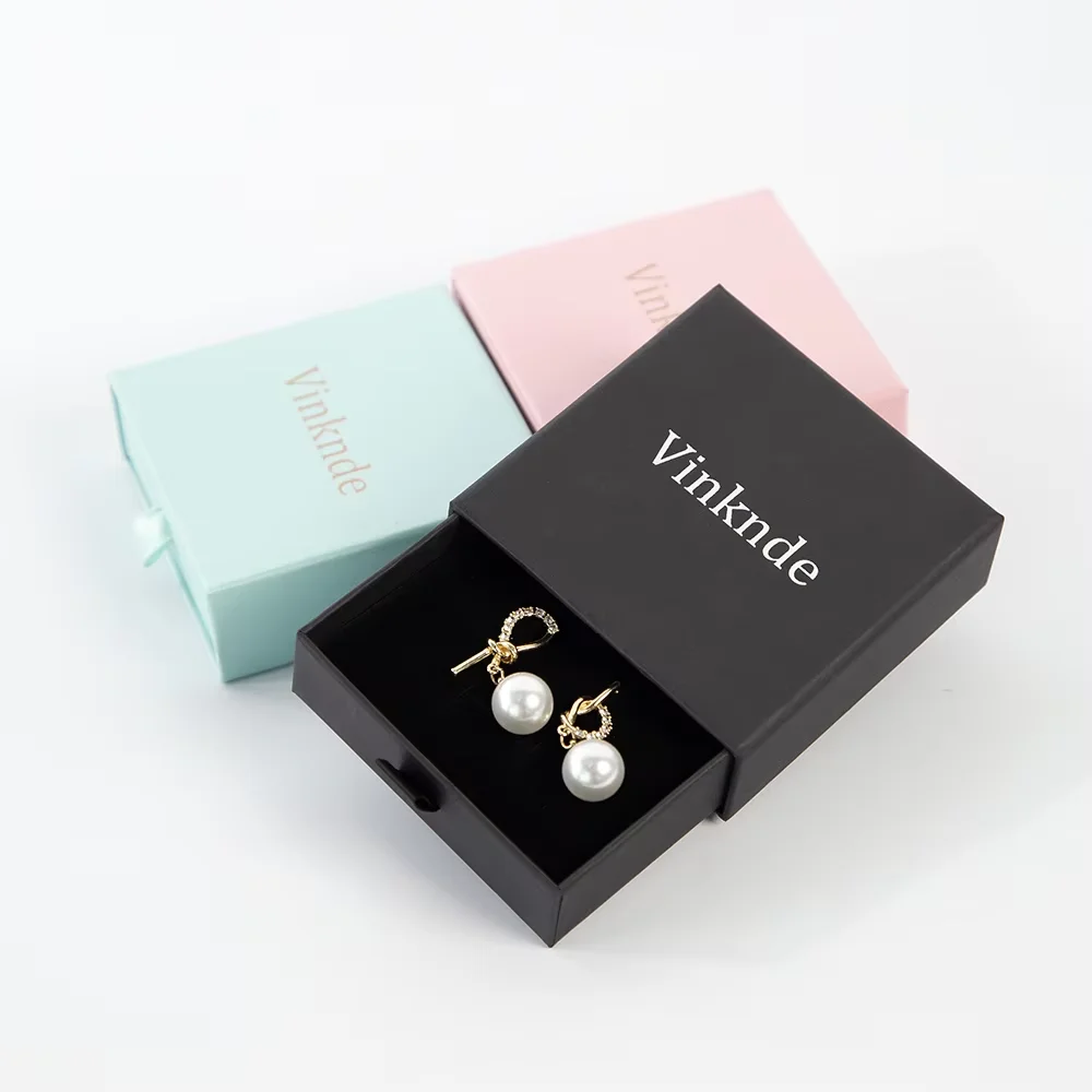 

100pcs Personalized Logo White Paper Drawer Gift Box Custom Fashion Small Jewelry Organizer Necklace Ring Packaging Bulk