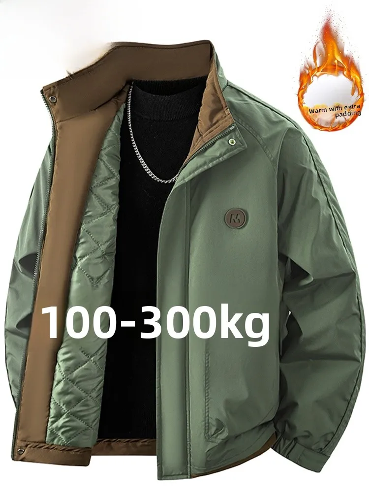 

MoChao Мужская хлопковая куртка большого размера, повседневная зимняя теплая верхняя одежда с воротником-стойкой, длинная молния из полиэфирного волокна