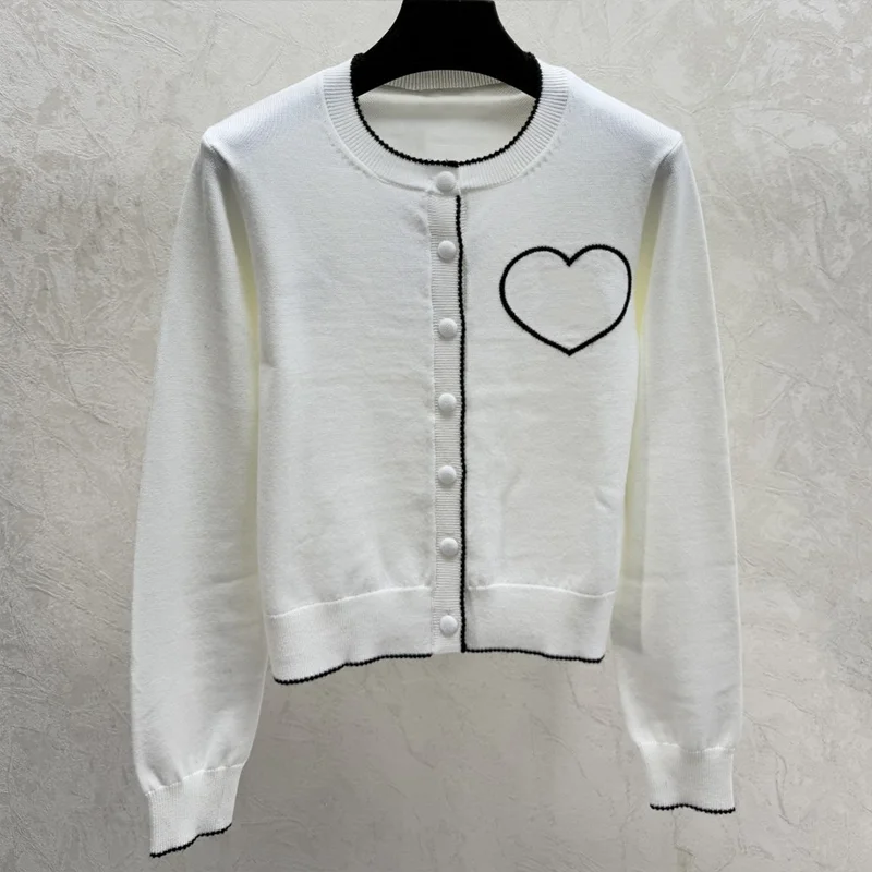 

High quality Color-matched border women's round neck single button cardigan sweater woman clothing 251206149