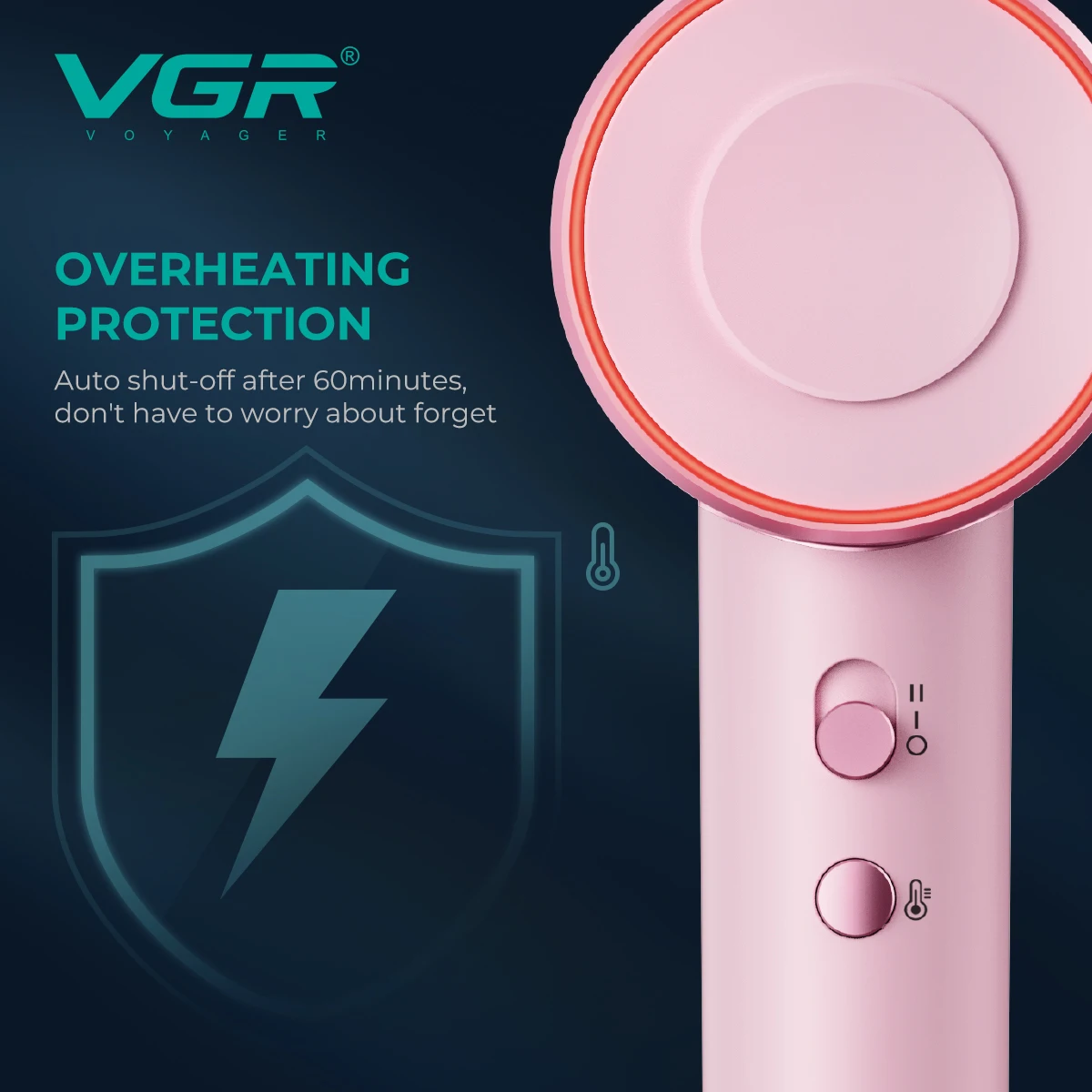 VGR عناية بالشعر بالأيونات السالبة مجفف شعر مُحسّن احترافي عالي السرعة مجفف شعر عرض خاص منخفض الضوضاء مجفف شعر 110,000 دورة في الدقيقة مجفف شعر نسائي V-443