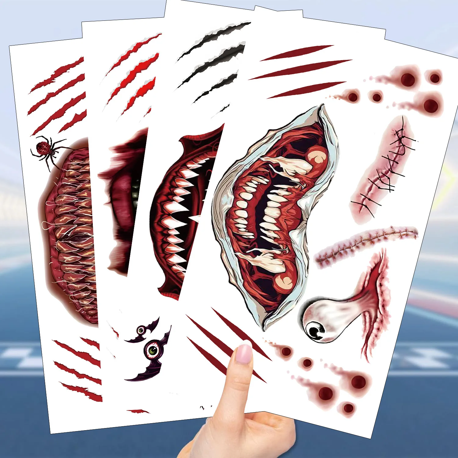 10 Sheets Halloween Fake Scars Tattoo Sticker Temporary Fake Tattoo Arm Hands Body Waterdichte Tatouages Pour Gift Kids Toys ﻿