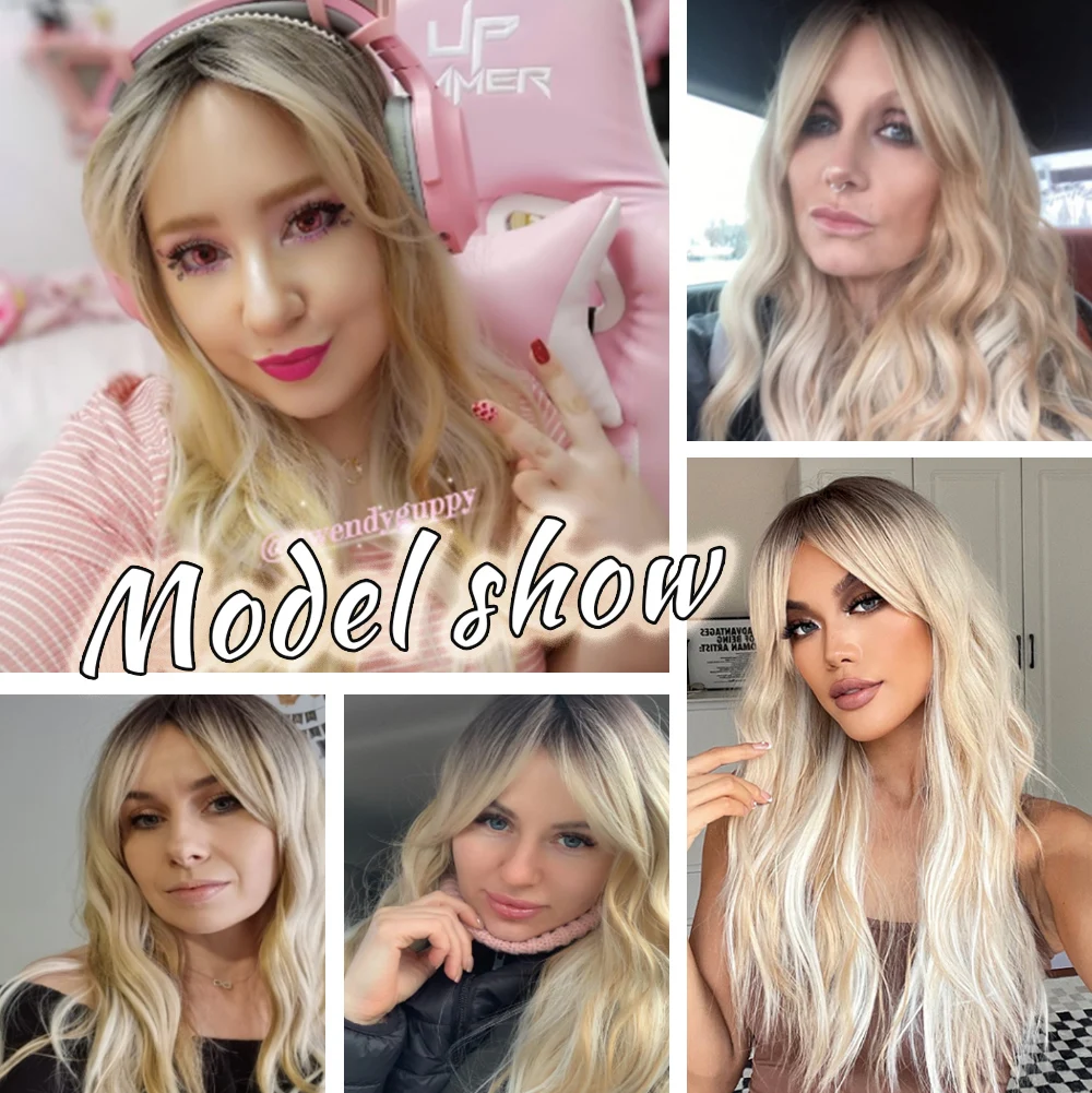 oneNonly Blonde Wig with Bangs Long Wave Good Quality Synthetic Wigs for Women Halloween Party Natural Heat Resistant Hair