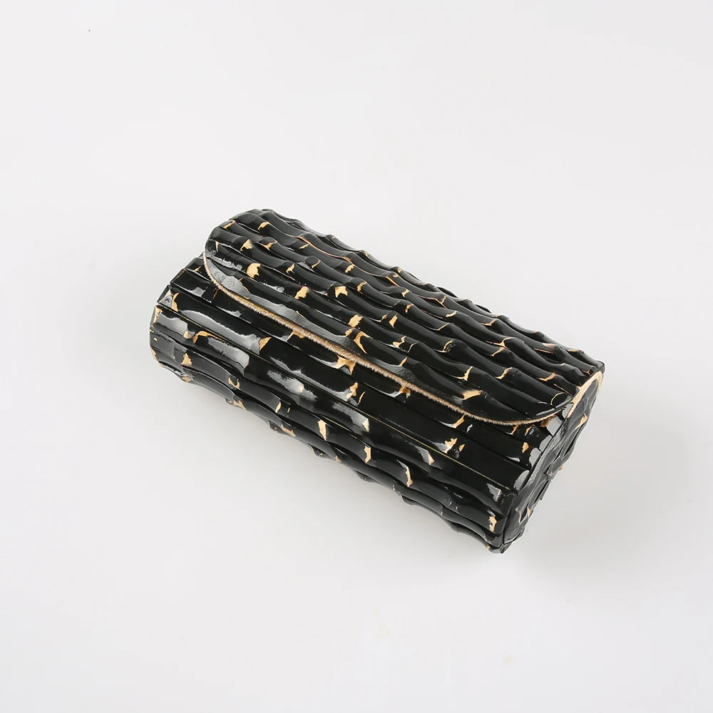 Nilerun New Fashion Creative Shiny Black Paint Unique Handmade Real Hard Natural Bamboo Root Evening Bag Purse Clutch for Women