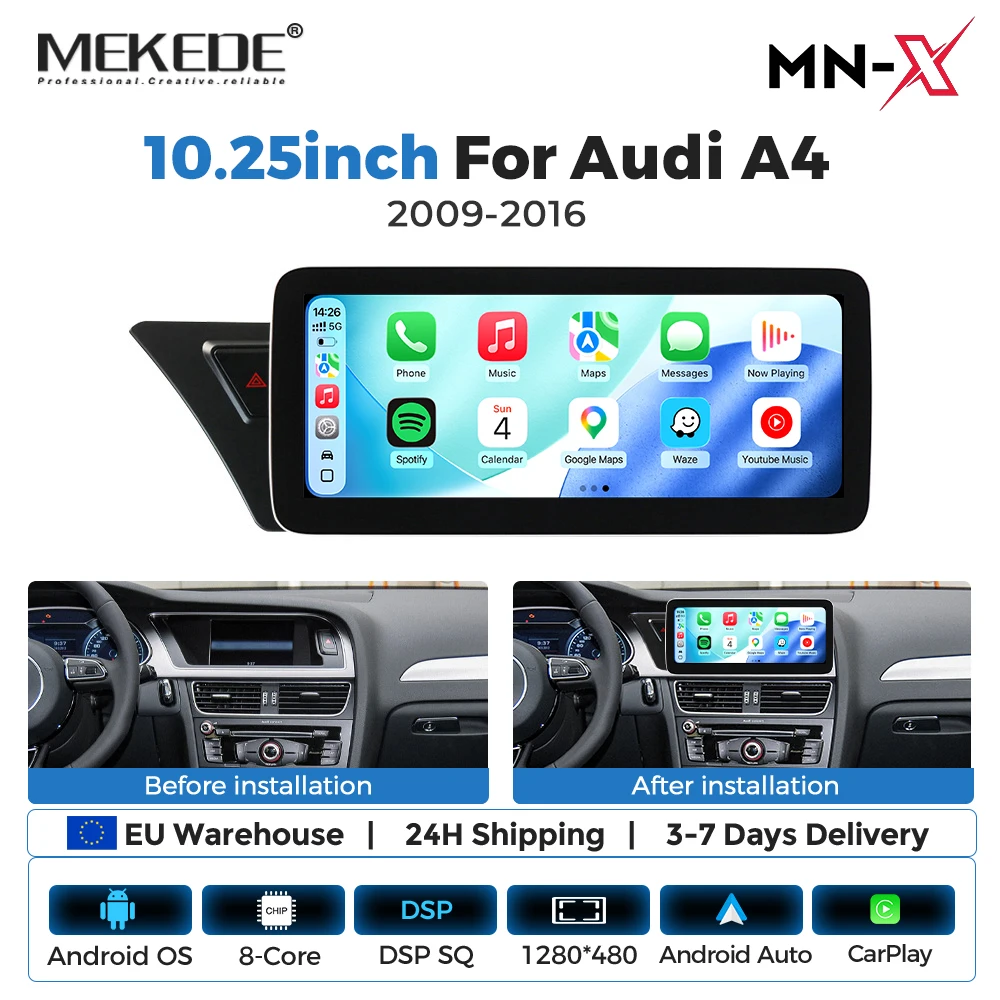 Image of 2026 Neuer Android 15 Auto-Multimedia-Player GPS-Navigation für Audi A4 A4L A5 B8 2009-2016 6G 128GB CarPlay Auto-Autoradio 4G BT