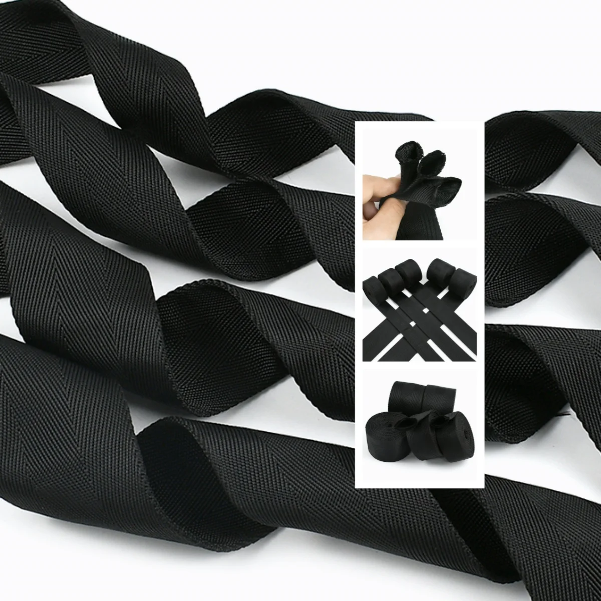 

2/5M 32/38/45/50/55mm Black Webbing Nylon Strap 1.5mm Thick Tubular Hollow Decorative Ribbons Tape for Sewing Bais Accessories
