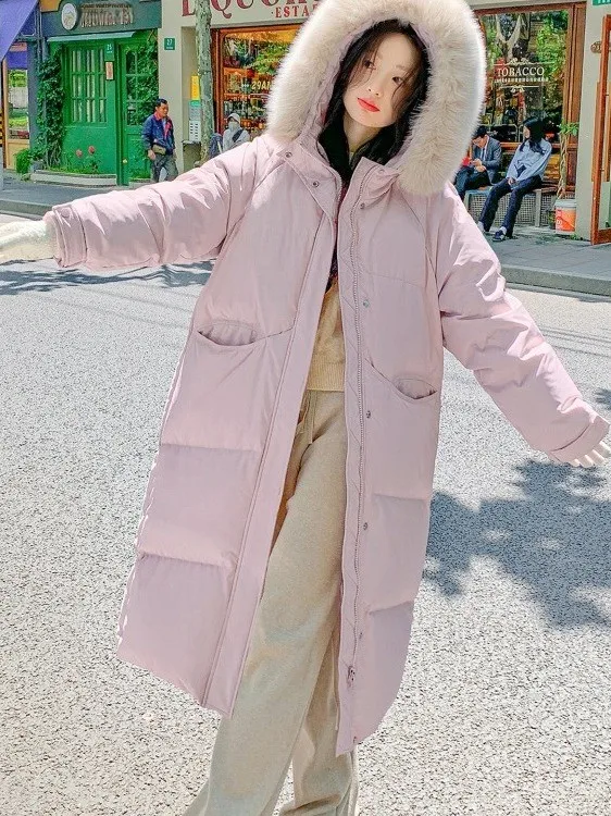 

Модное утепленное женское пальто средней длины с меховым воротником, теплое повседневное пуховое пальто с капюшоном для зимы 2025 года