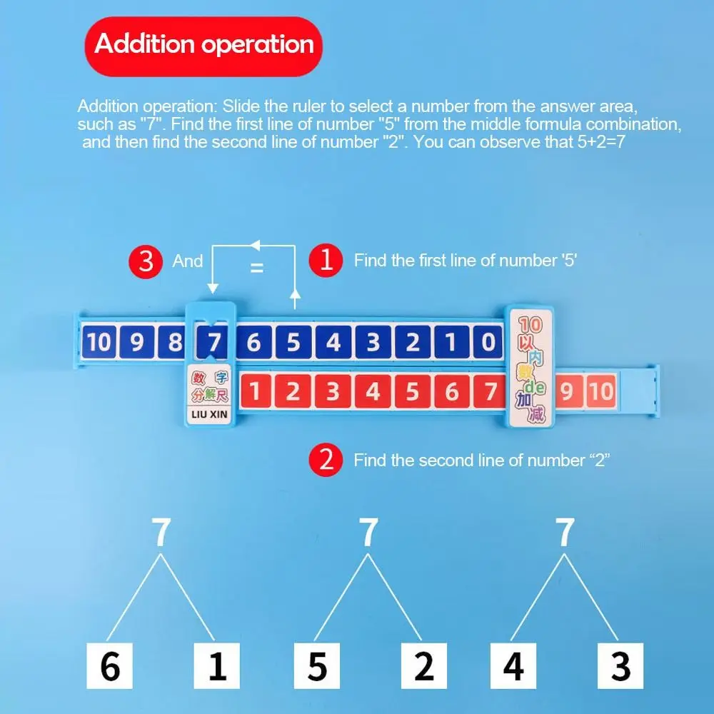 Régua De Decomposição De Matemática Plástica, Régua De Subtração, Portátil, Ensino, Demonstração, Adição, Dentro De 20, Rosa, Azul